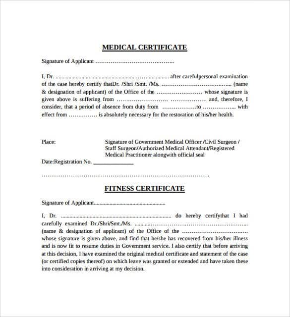 Medical Certificate Sample 1964