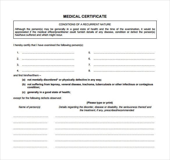 Medical Certificate Sample 59461