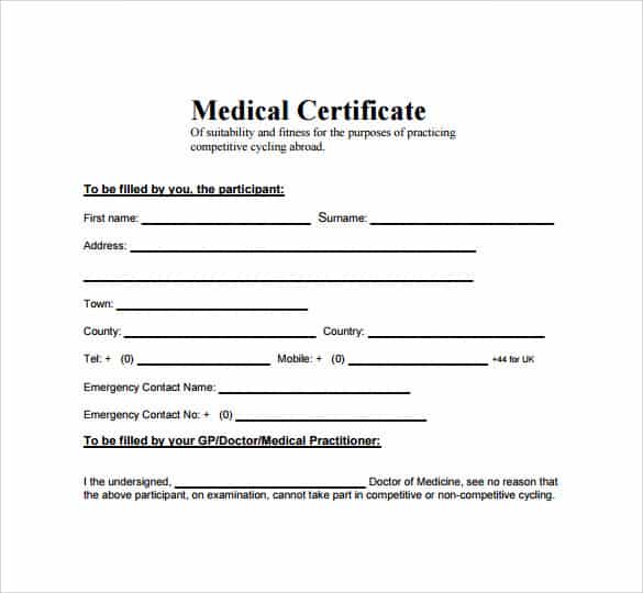 Medical Certificate Sample 7491