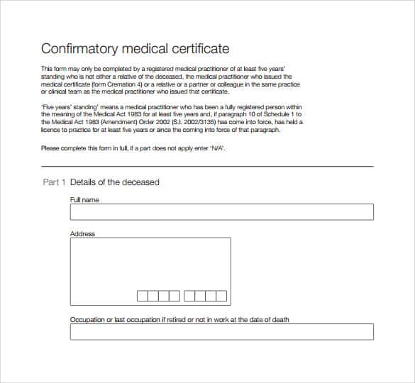 Medical Certificate Sample 8941