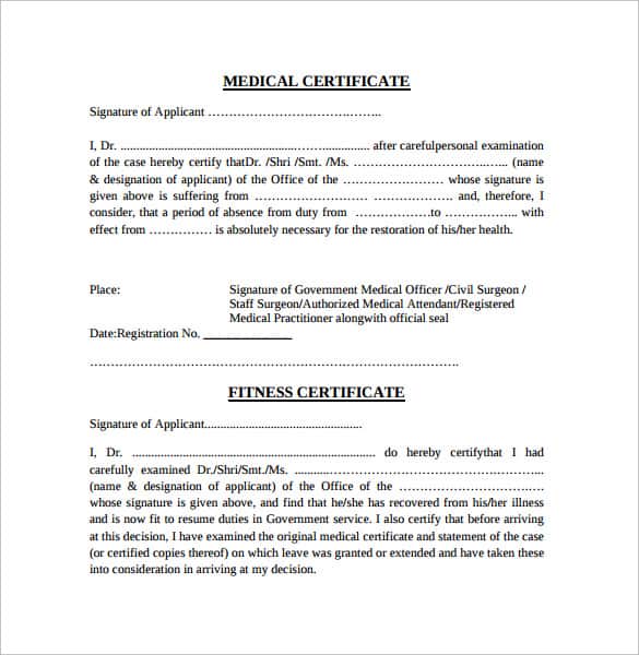 Medical Certificate Sample 941