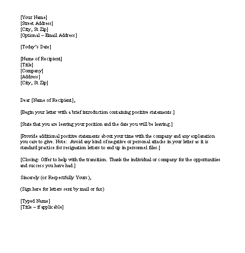 Resignation Letter Format 11.4