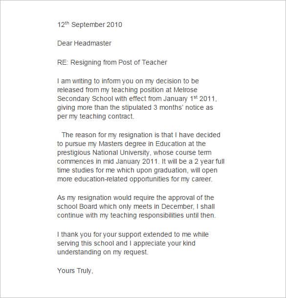 Resignation Letter Format 74