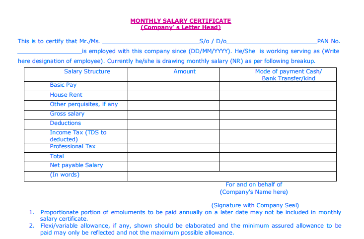 Salary Certificate Formats 6641