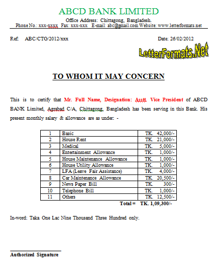 Salary Certificate Formats