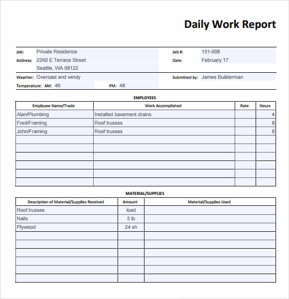 daily report template 49461