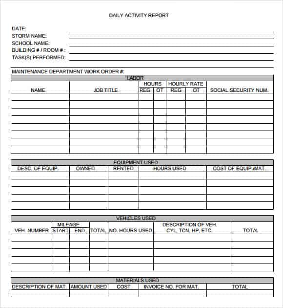 daily report template 541