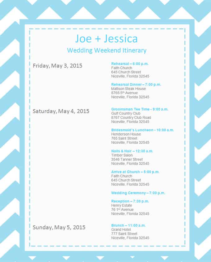 event itinerary template 894