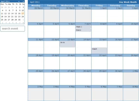 html calendar template 461