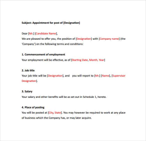 appointment letter template 364