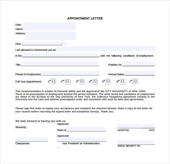 appointment letter template 461