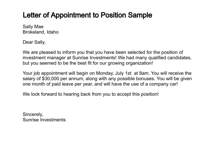 appointment letter template 641