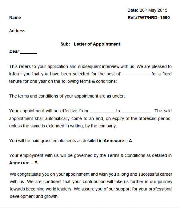 appointment letter template 81