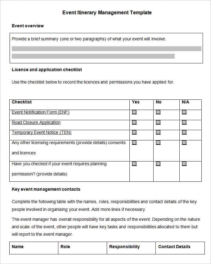 itinerary template 5641