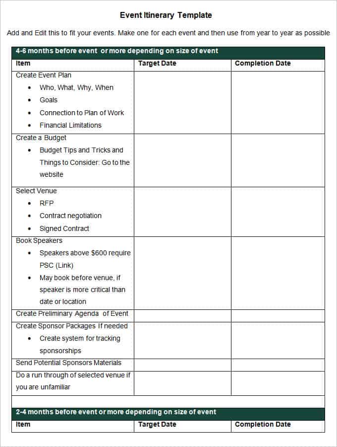 itinerary template 61