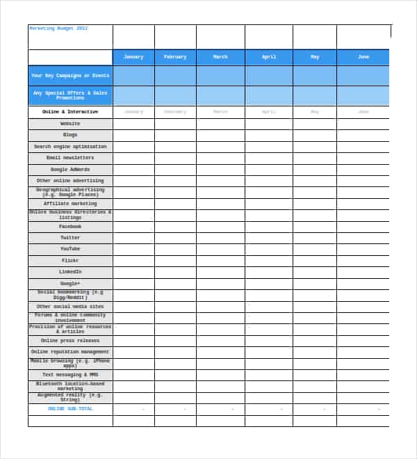 marketing budget template 550