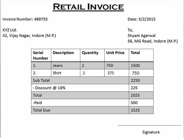 retail invoice format 550