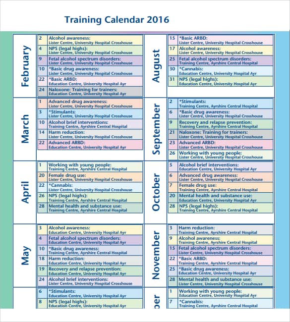 training calendar template 5641