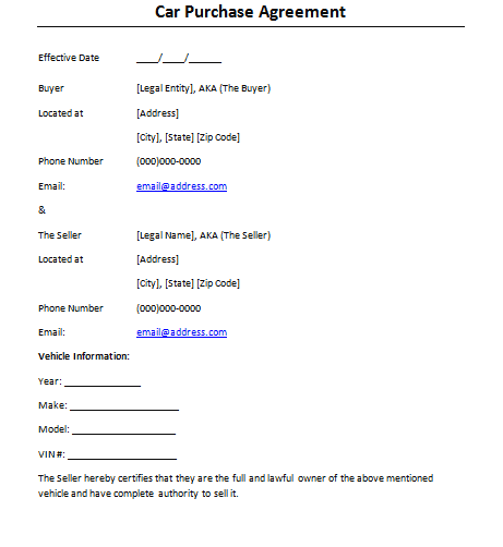 vehicle purchase agreement template 364