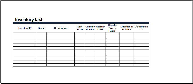 inventory list template 62