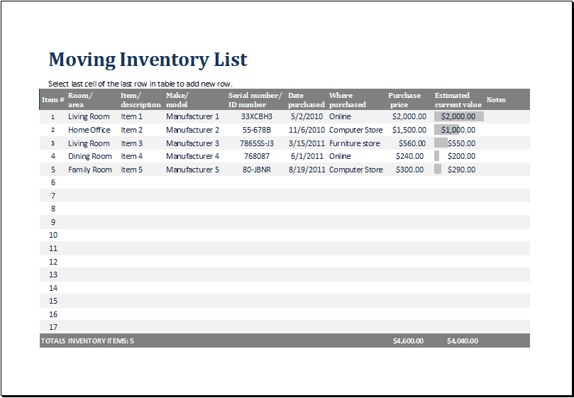 inventory list template 72