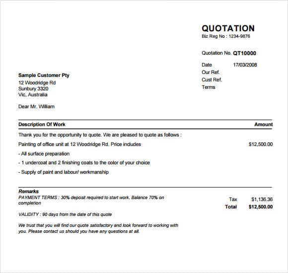 7 Quotation Formats Quote Templates Word Excel