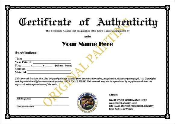 Free Certificate Of Authenticity For Artwork Template from www.templatesfront.com