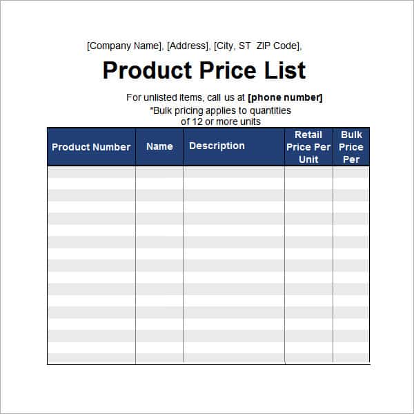 Word Price List Template from www.templatesfront.com