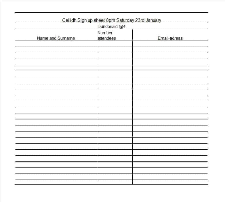 Sign Up Sheet Word Templates Word Excel PDF Formats