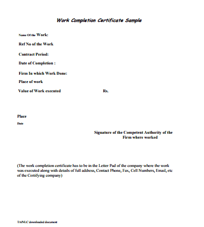 6+ Work Completion Certificate Formats In Word