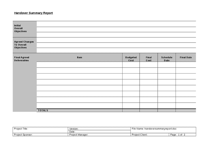 Handover Document Template Word