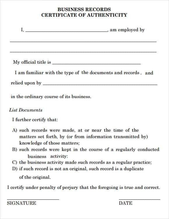 10+ Certificate Of Authenticity Templates Word Excel PDF Formats