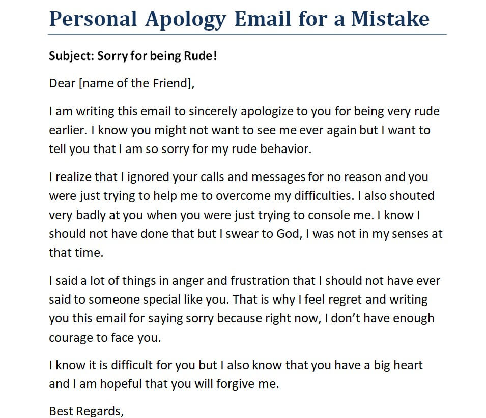 Personal Apology Email for a Mistake — downloadable template preview