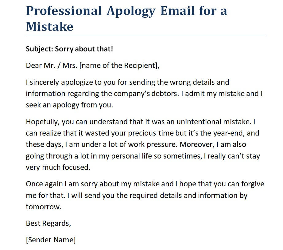 Professional Apology Email for a Mistake — downloadable template preview