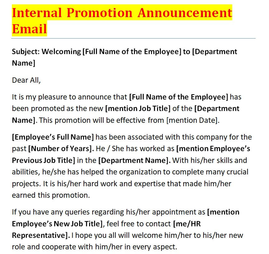 Internal Promotion Announcement — downloadable template preview