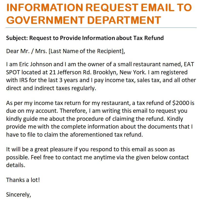Information Request Email To Government Department — downloadable template preview