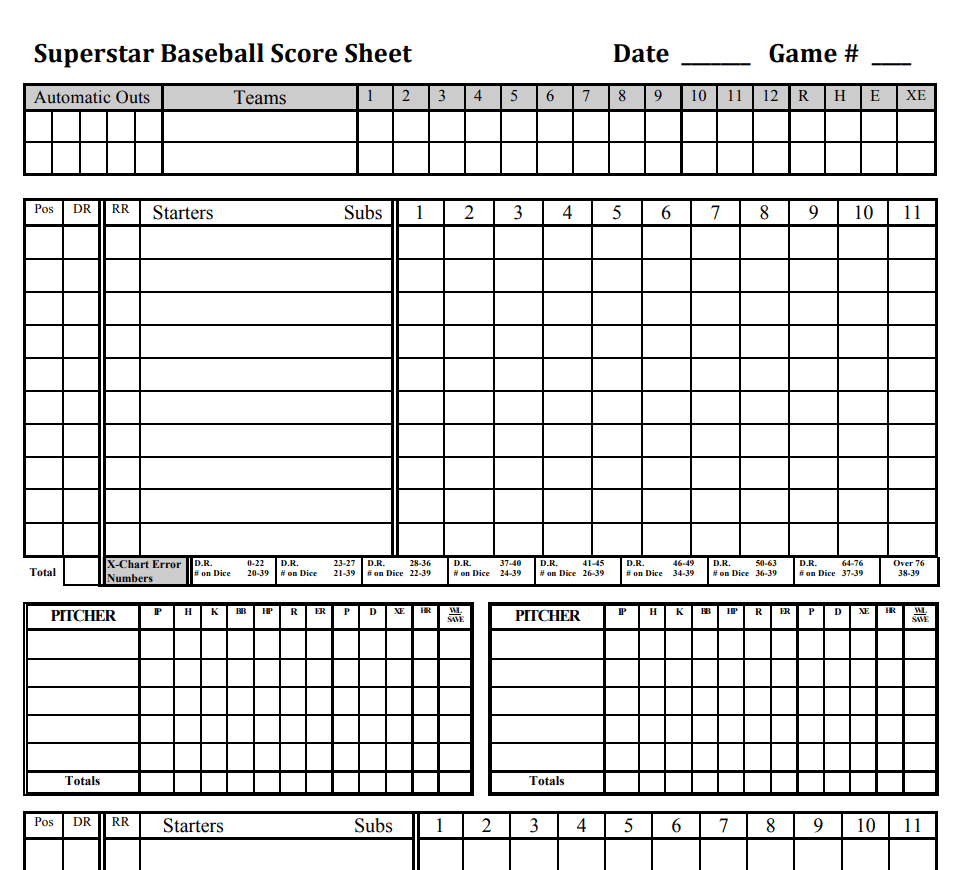 Superstar Baseball Scoresheet Template — downloadable template preview