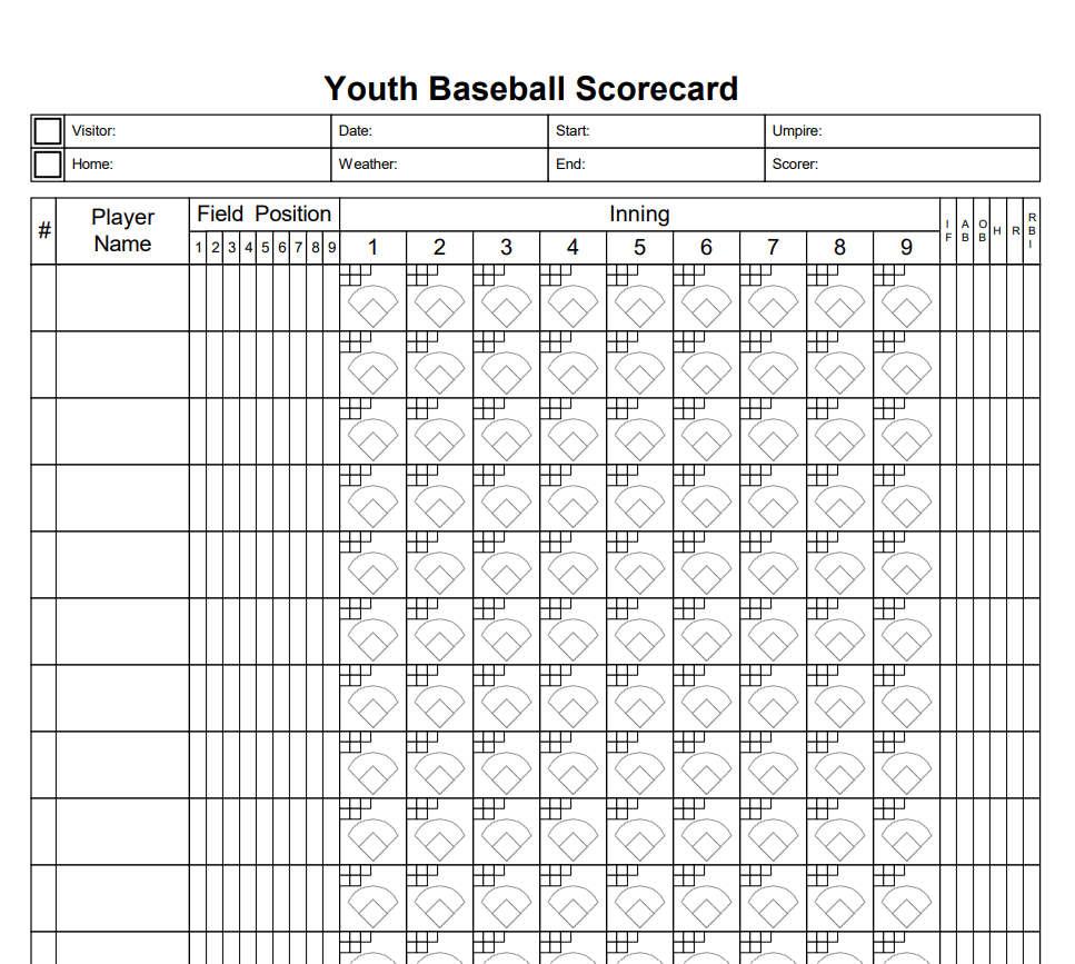 Youth Baseball Scorecard Template PDF — downloadable template preview
