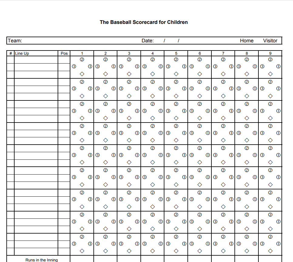 Baseball Scorecard Template for Children — downloadable template preview