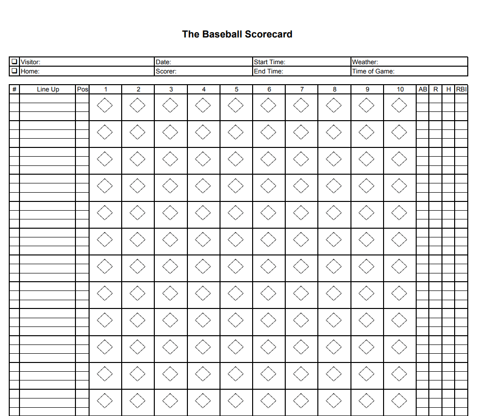 Detailed Baseball Scorecard PDF Template — downloadable template preview