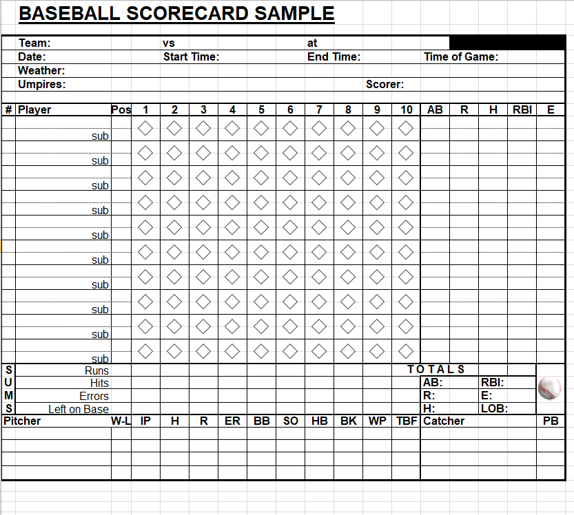Baseball Scorecard Sample Excel — downloadable template preview