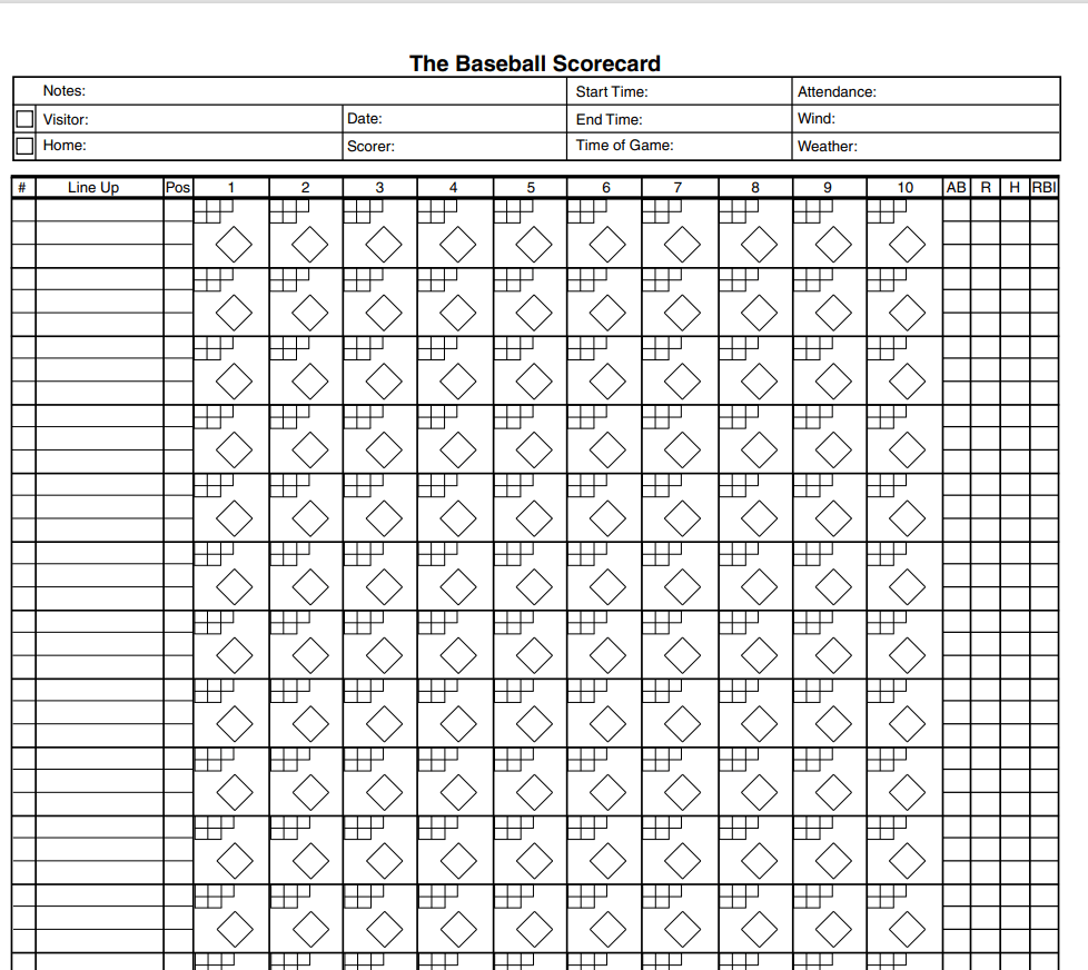 Blank Baseball Scorecard Template in PDF — downloadable template preview