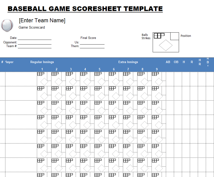 Baseball Game Scoresheet Excel Template — downloadable template preview