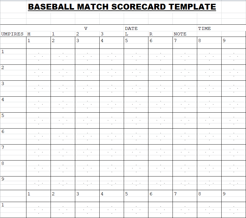 Baseball Match Scorecard Template in EXCEL — downloadable template preview