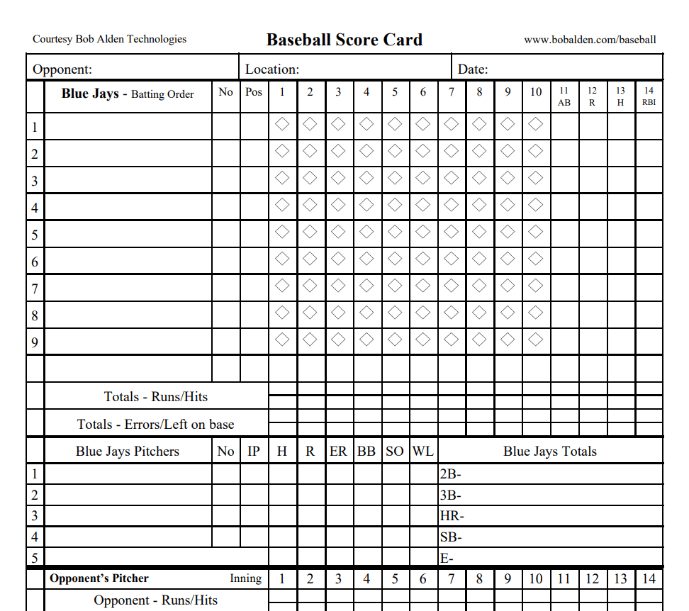 Local Baseball Match Scorecard Sample — downloadable template preview