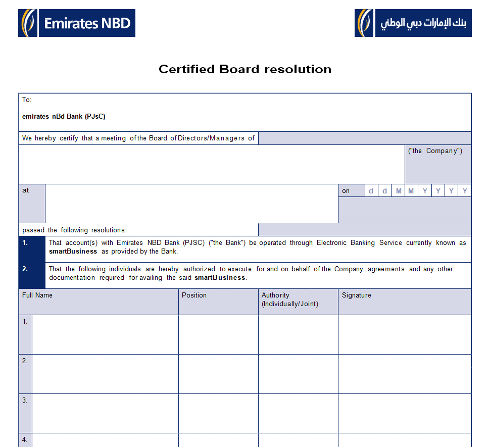 Certified Board Resolution — downloadable template preview