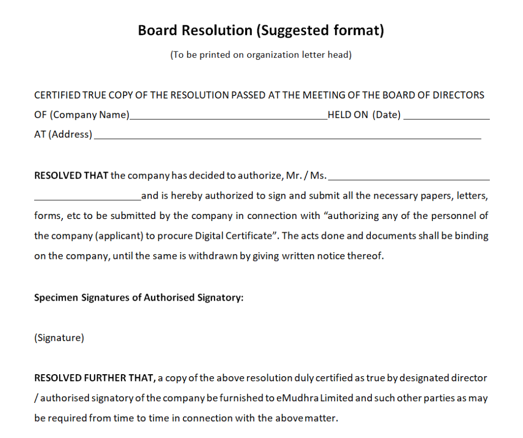 Board Resolution Suggested Format — downloadable template preview