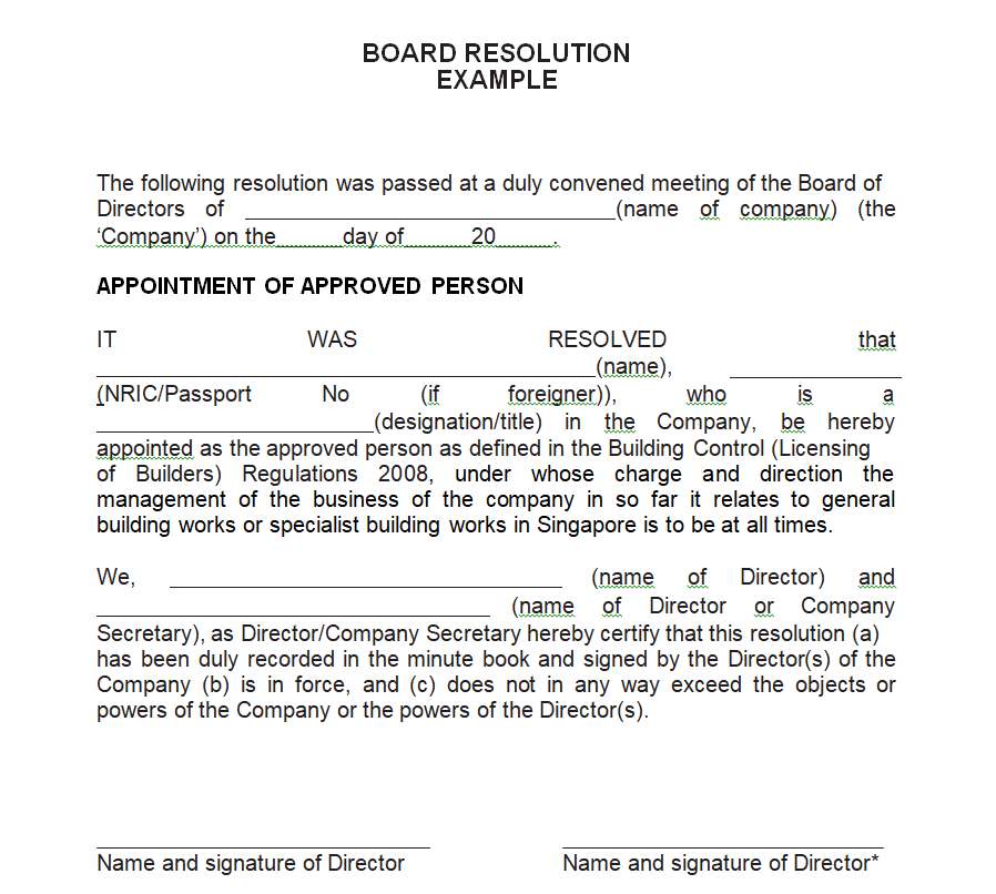Business Board Resolution Example — downloadable template preview