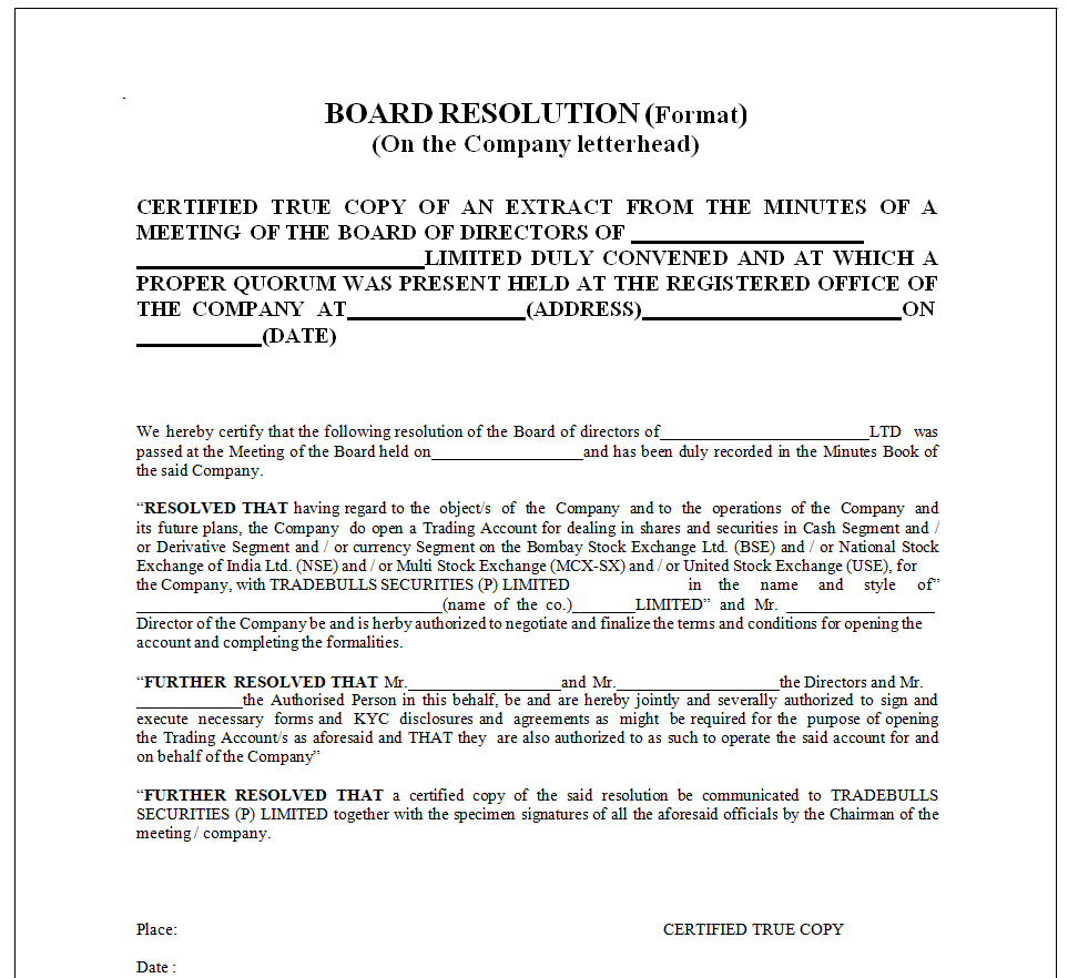 Formal Board Resolution — downloadable template preview