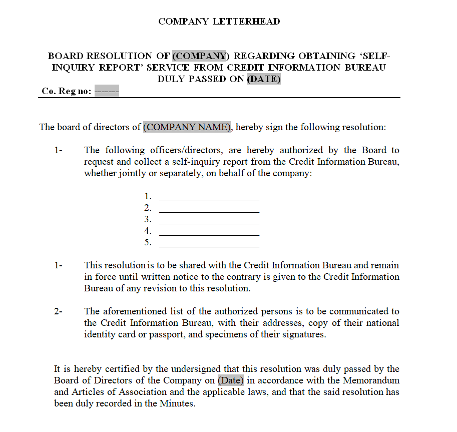 Board Resolution Sample on Company Letterhead — downloadable template preview